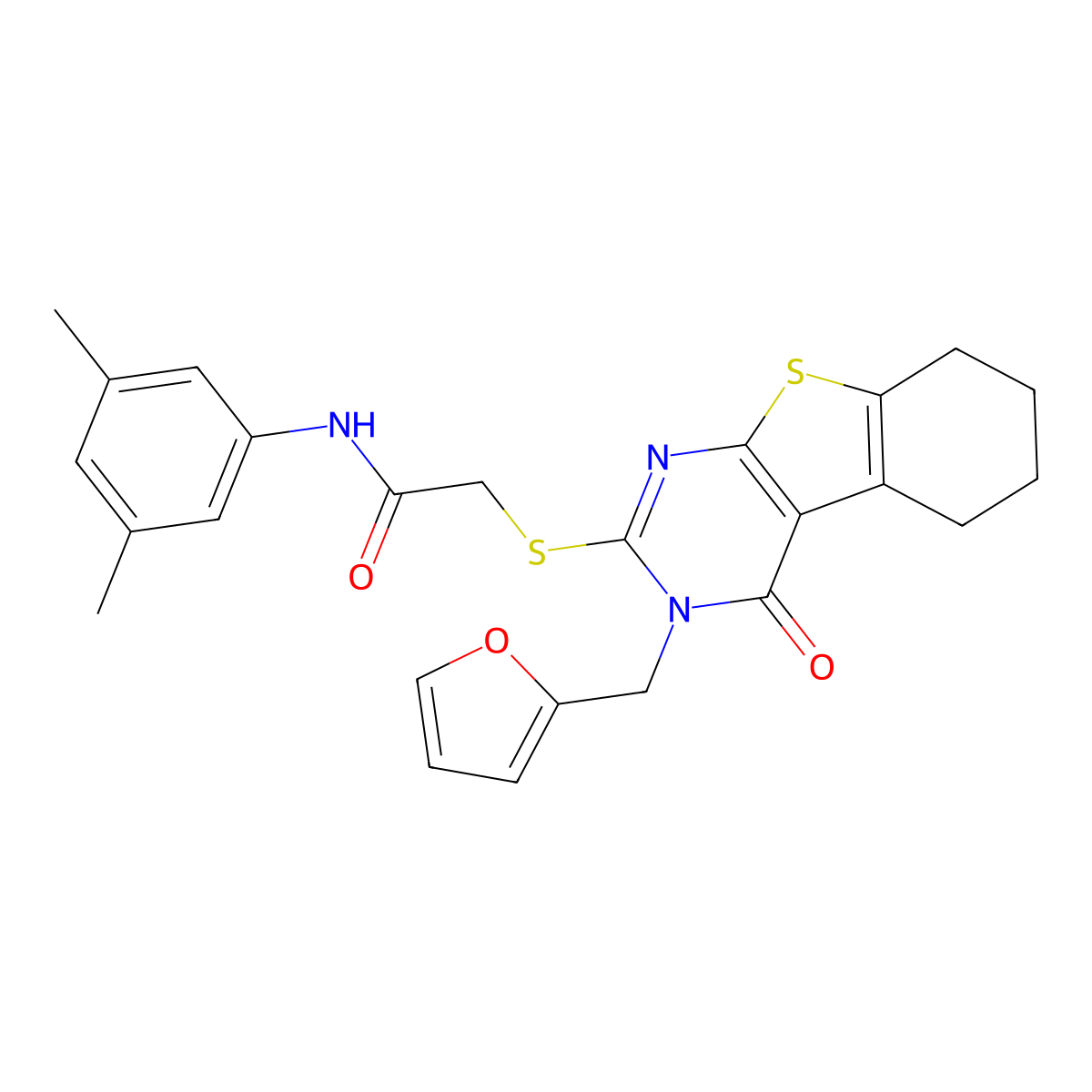 N-(3,5-dimethylphenyl)-2-{[3-(furan-2-ylmethyl)-4-oxo-3,4,5,6,7,8-hexahydro[1]benzothieno[2,3-d]pyrimidin-2-yl]sulfanyl}acetamide molecular structure, CAS 680992-40-9