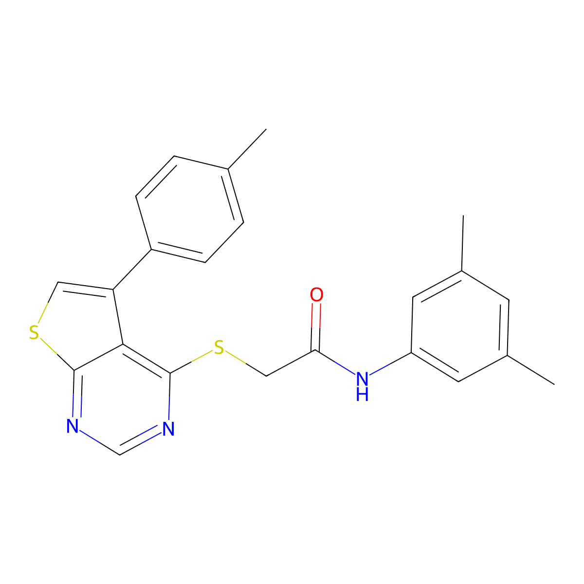 N-(3,5-dimethylphenyl)-2-{[5-(4-methylphenyl)thieno[2,3-d]pyrimidin-4-yl]sulfanyl}acetamide molecular structure, CAS 680995-19-1