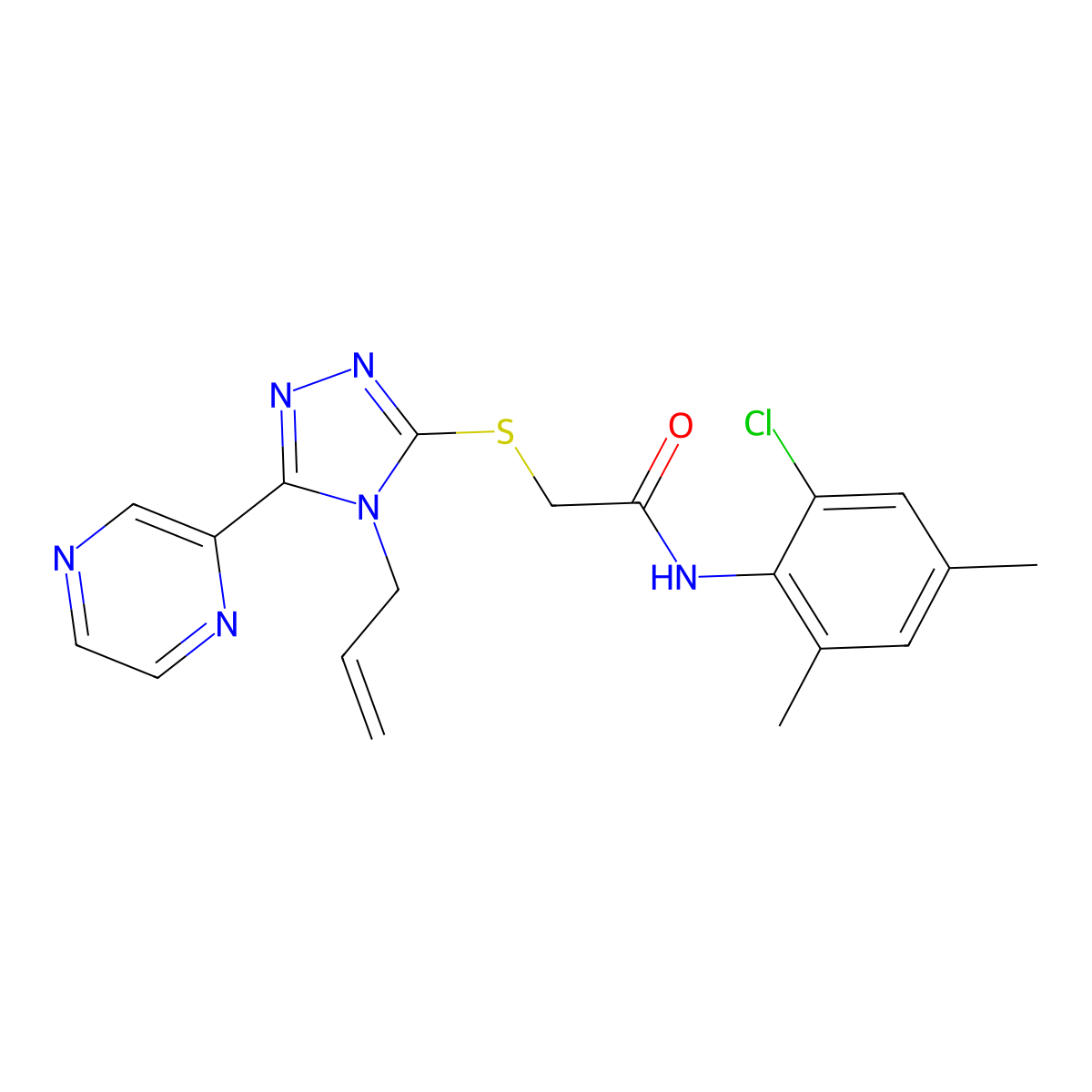 N-(2-chloro-4,6-dimethylphenyl)-2-{[4-(prop-2-en-1-yl)-5-(pyrazin-2-yl)-4H-1,2,4-triazol-3-yl]sulfanyl}acetamide molecular structure, CAS 680995-21-5