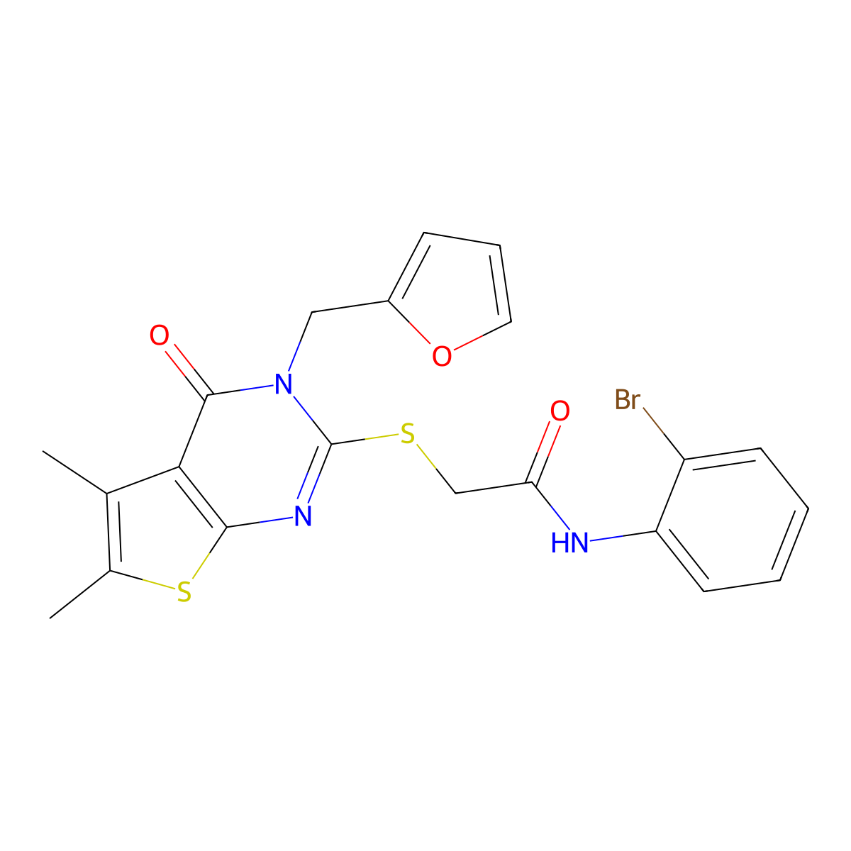 N-(2-bromophenyl)-2-{[3-(furan-2-ylmethyl)-5,6-dimethyl-4-oxo-3,4-dihydrothieno[2,3-d]pyrimidin-2-yl]sulfanyl}acetamide molecular structure, CAS 680995-28-2