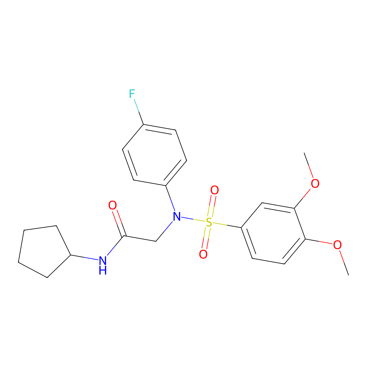 N-cyclopentyl-2-(N-(3,4-dimethoxyphenyl)sulfonyl-4-fluoroanilino)acetamide molecular structure, CAS 680998-45-2