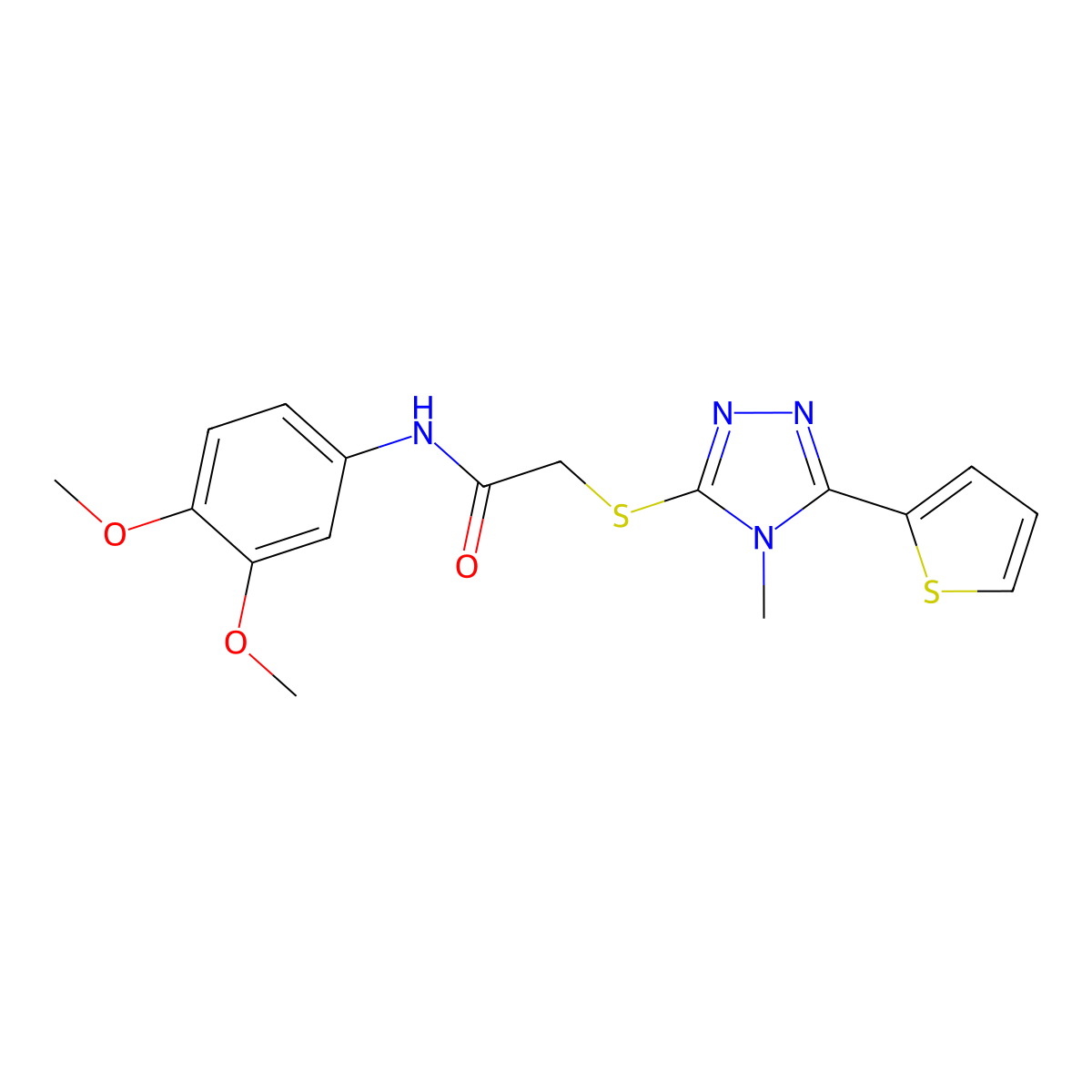 N-(3,4-dimethoxyphenyl)-2-{[4-methyl-5-(thiophen-2-yl)-4H-1,2,4-triazol-3-yl]sulfanyl}acetamide molecular structure, CAS 681005-87-8