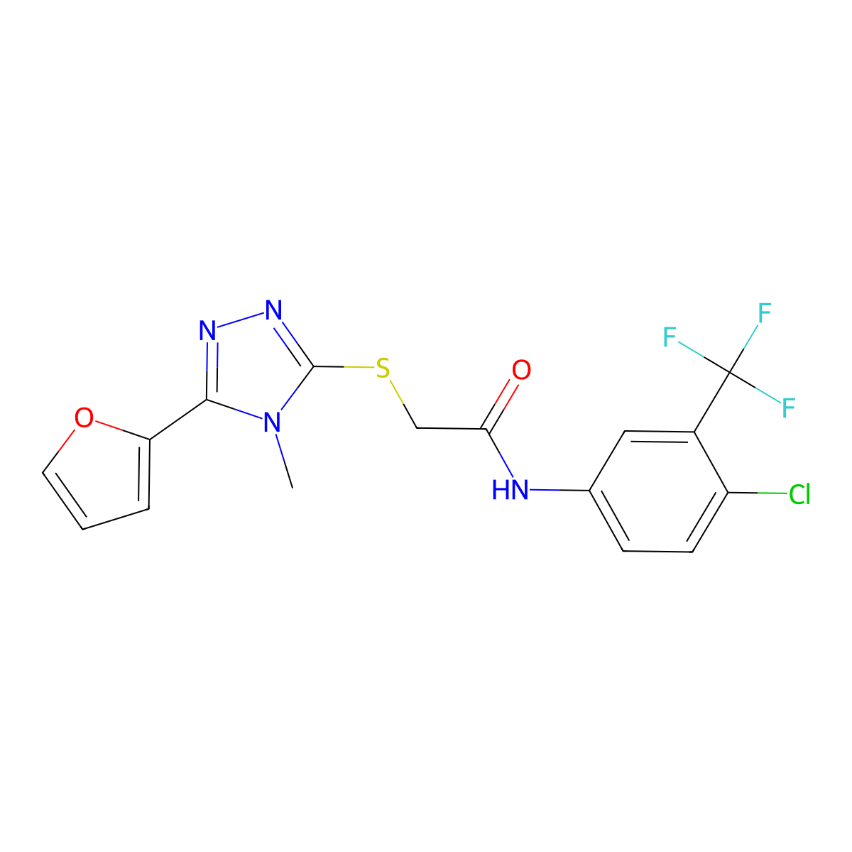 N-[4-chloro-3-(trifluoromethyl)phenyl]-2-{[5-(furan-2-yl)-4-methyl-4H-1,2,4-triazol-3-yl]sulfanyl}acetamide molecular structure, CAS 681006-88-2
