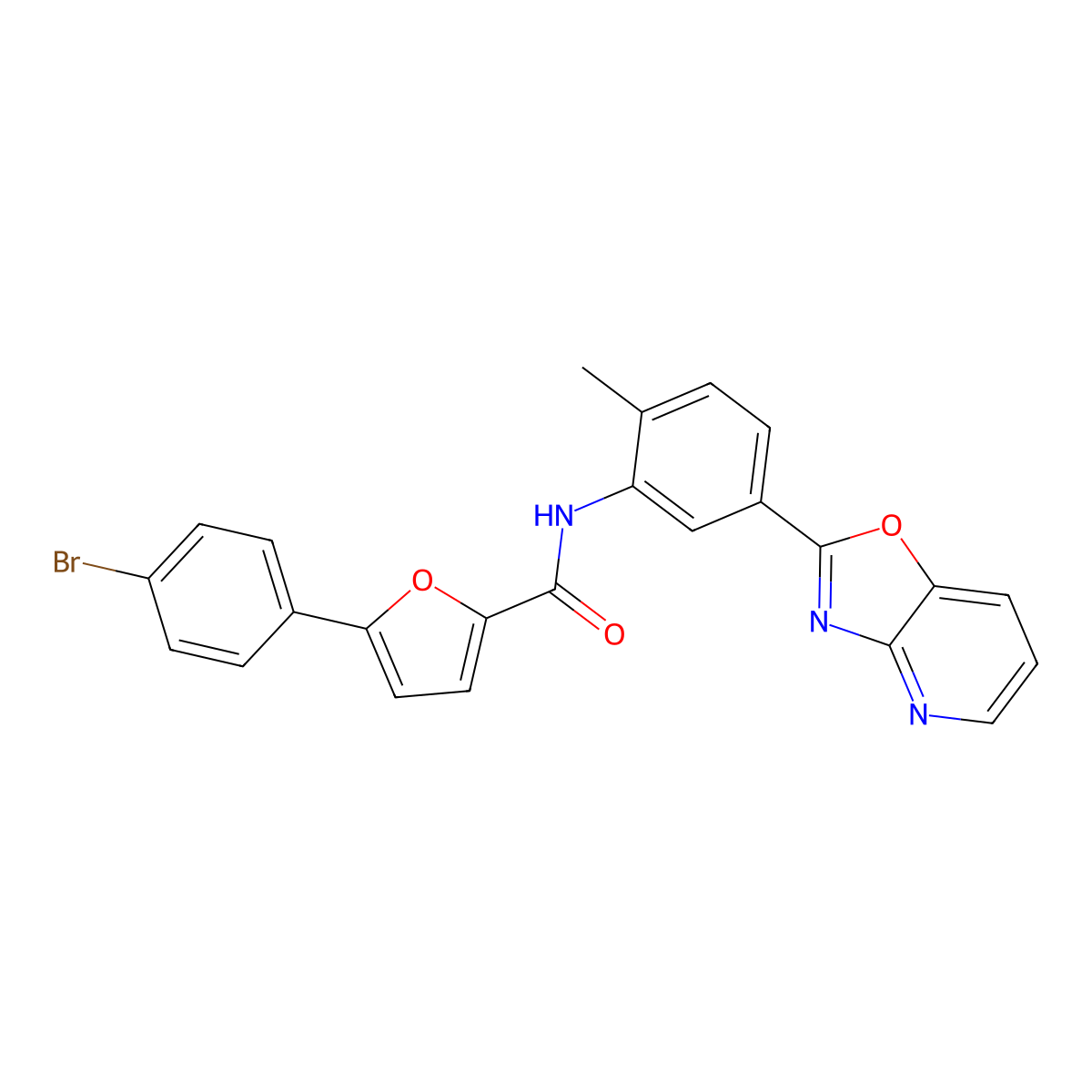 5-(4-bromophenyl)-N-[2-methyl-5-([1,3]oxazolo[4,5-b]pyridin-2-yl)phenyl]furan-2-carboxamide molecular structure, CAS 681006-96-2