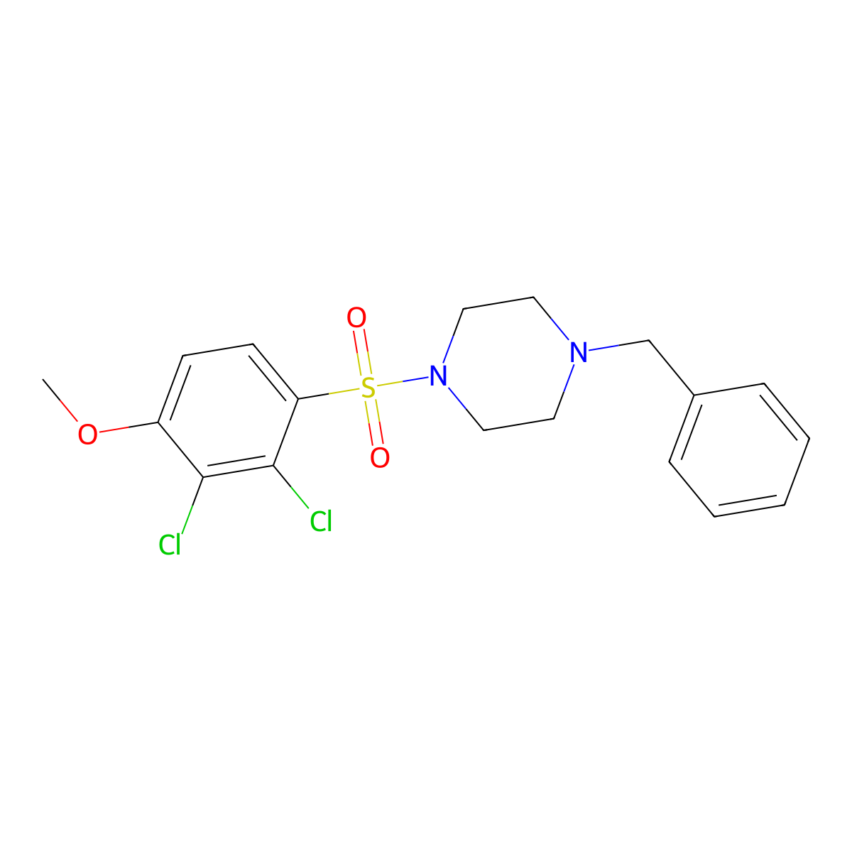 1-Benzyl-4-(2,3-dichloro-4-methoxyphenyl)sulfonylpiperazine molecular structure, CAS 681007-00-1