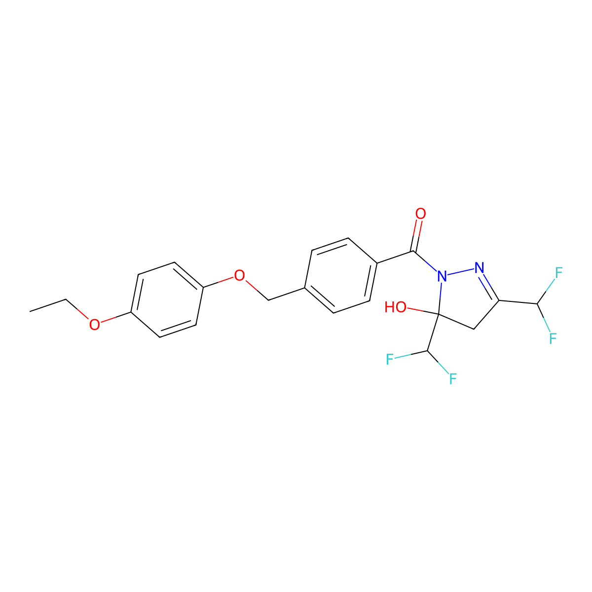 [3,5-bis(difluoromethyl)-5-hydroxy-4H-pyrazol-1-yl]-[4-[(4-ethoxyphenoxy)methyl]phenyl]methanone molecular structure, CAS 681007-04-5