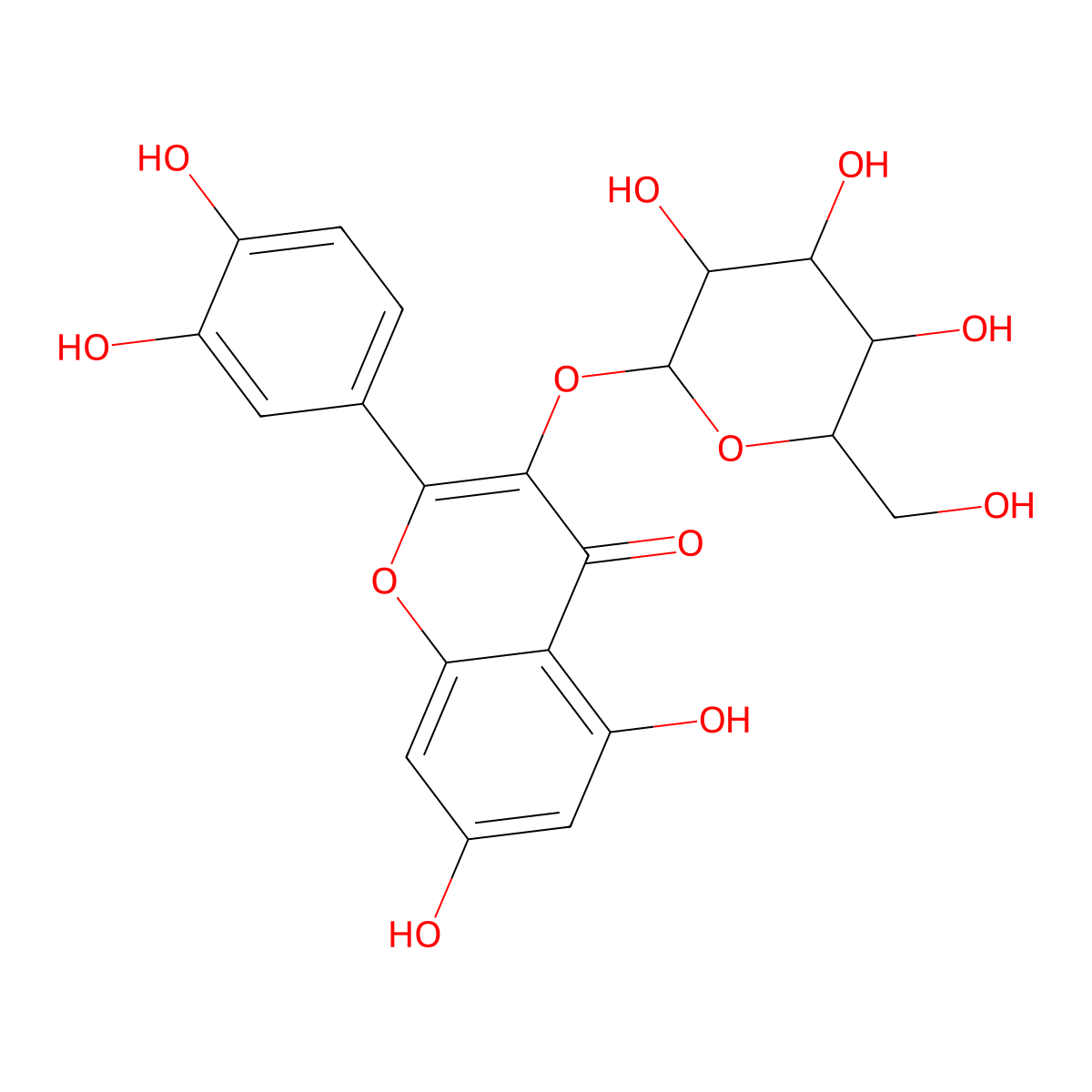 2-(3,4-Dihydroxyphenyl)-5,7-Dihydroxy-3-(3,4,5-Trihydroxy-6-(Hydroxymethyl)Oxan-2-Yl)Oxychromen-4-One molecular structure, CAS 681028-87-5