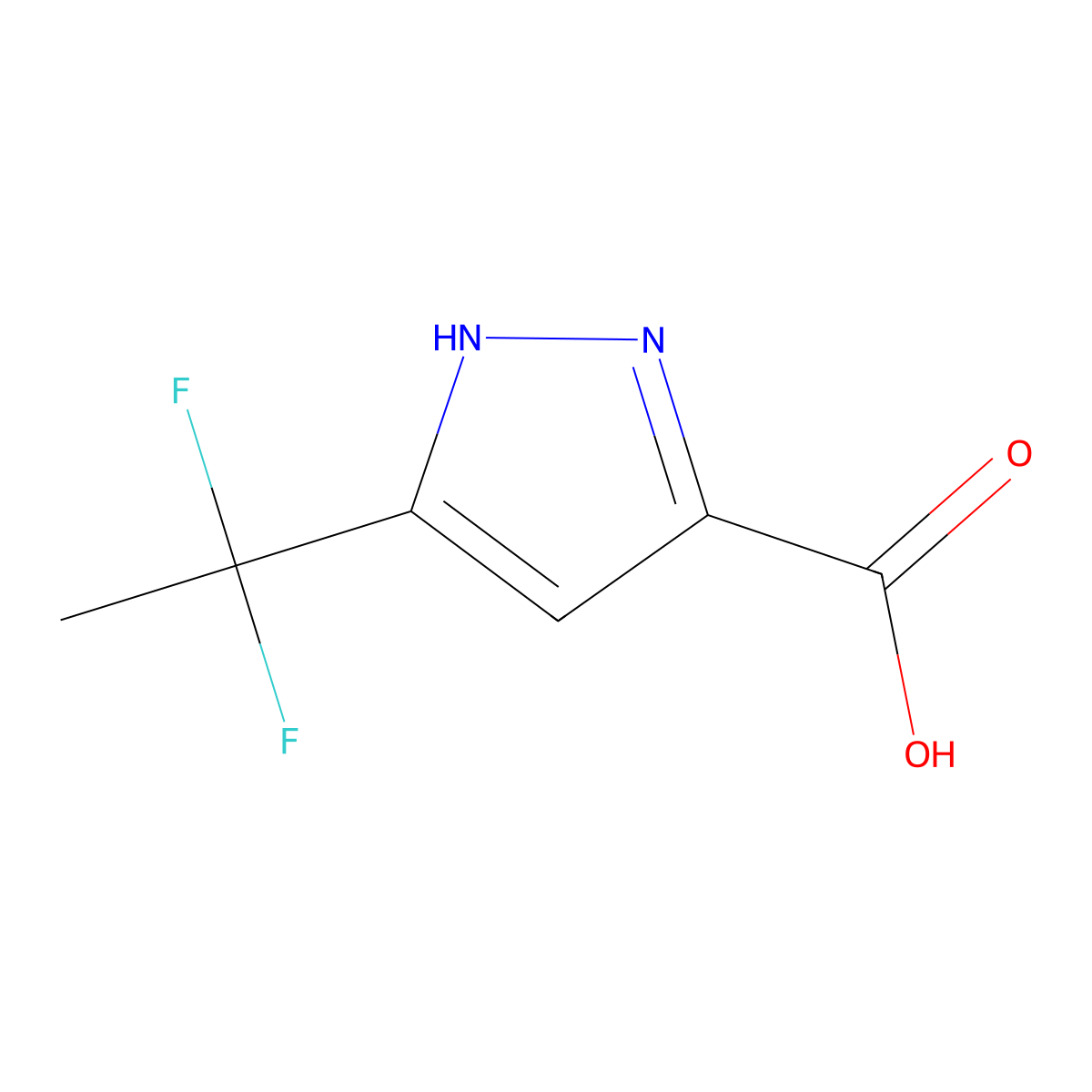 3-(1,1-difluoroethyl)-1H-pyrazole-5-carboxylic acid molecular structure, CAS 681034-53-7