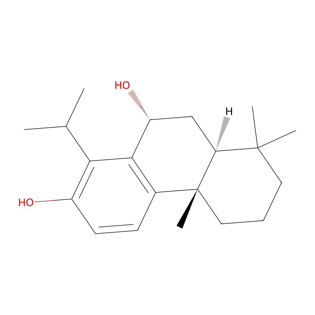 2,10-Phenanthrenediol, 4b,5,6,7,8,8a,9,10-octahydro-4b,8,8-trimethyl-1-(1-methylethyl)-, (4bS,8aS,10R)- molecular structure, CAS 6811-52-5