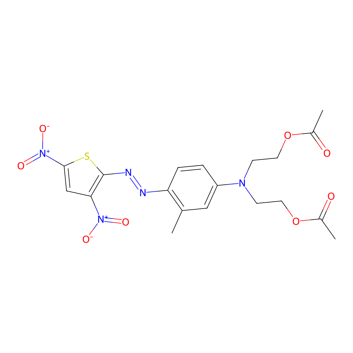 Ethanol, 2,2'-[[4-[2-(3,5-dinitro-2-thienyl)diazenyl]-3-methylphenyl]imino]bis-, 1,1'-diacetate molecular structure, CAS 68110-29-2