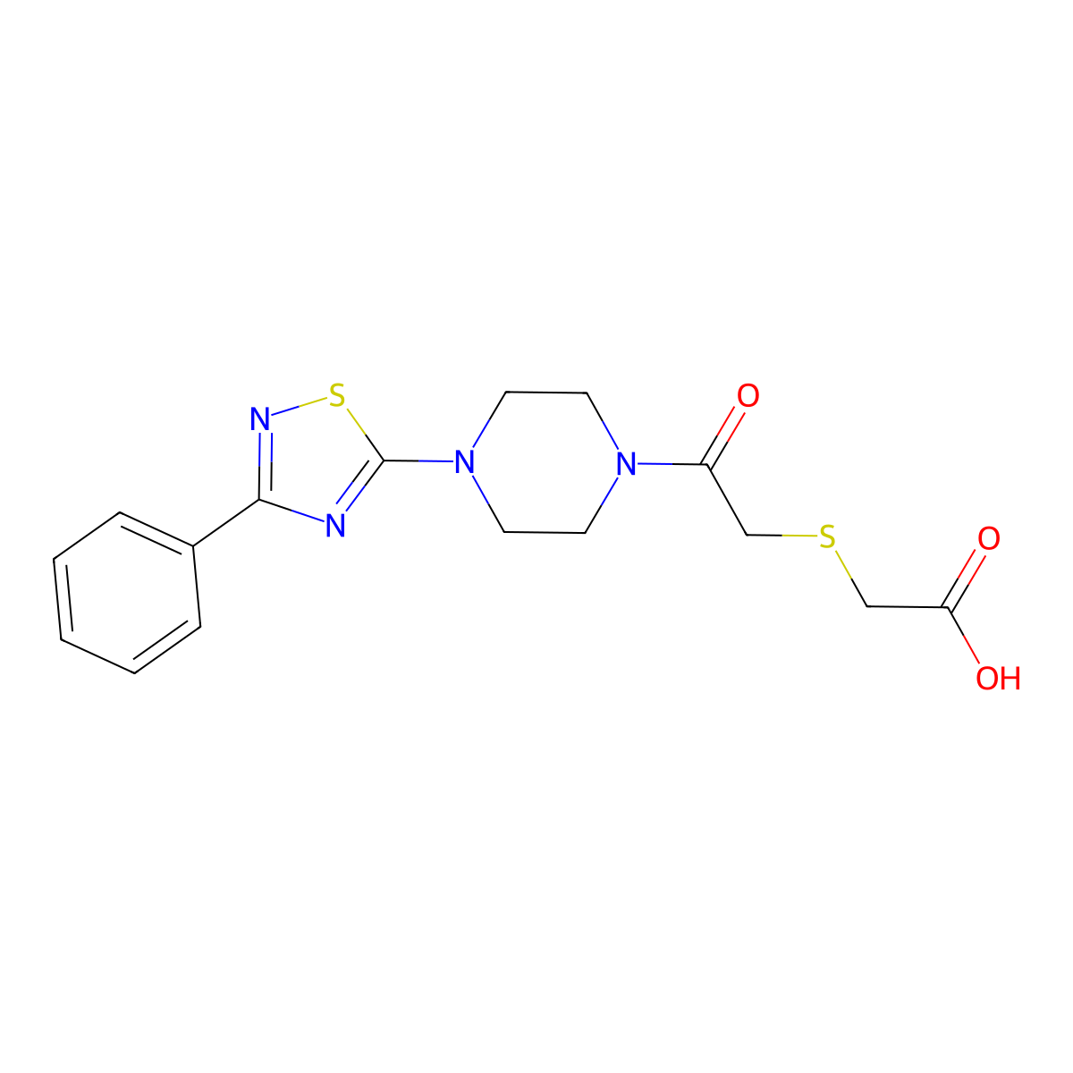2-((2-Oxo-2-(4-(3-phenyl-1,2,4-thiadiazol-5-yl)piperazin-1-yl)ethyl)thio)acetic acid molecular structure, CAS 681136-34-5