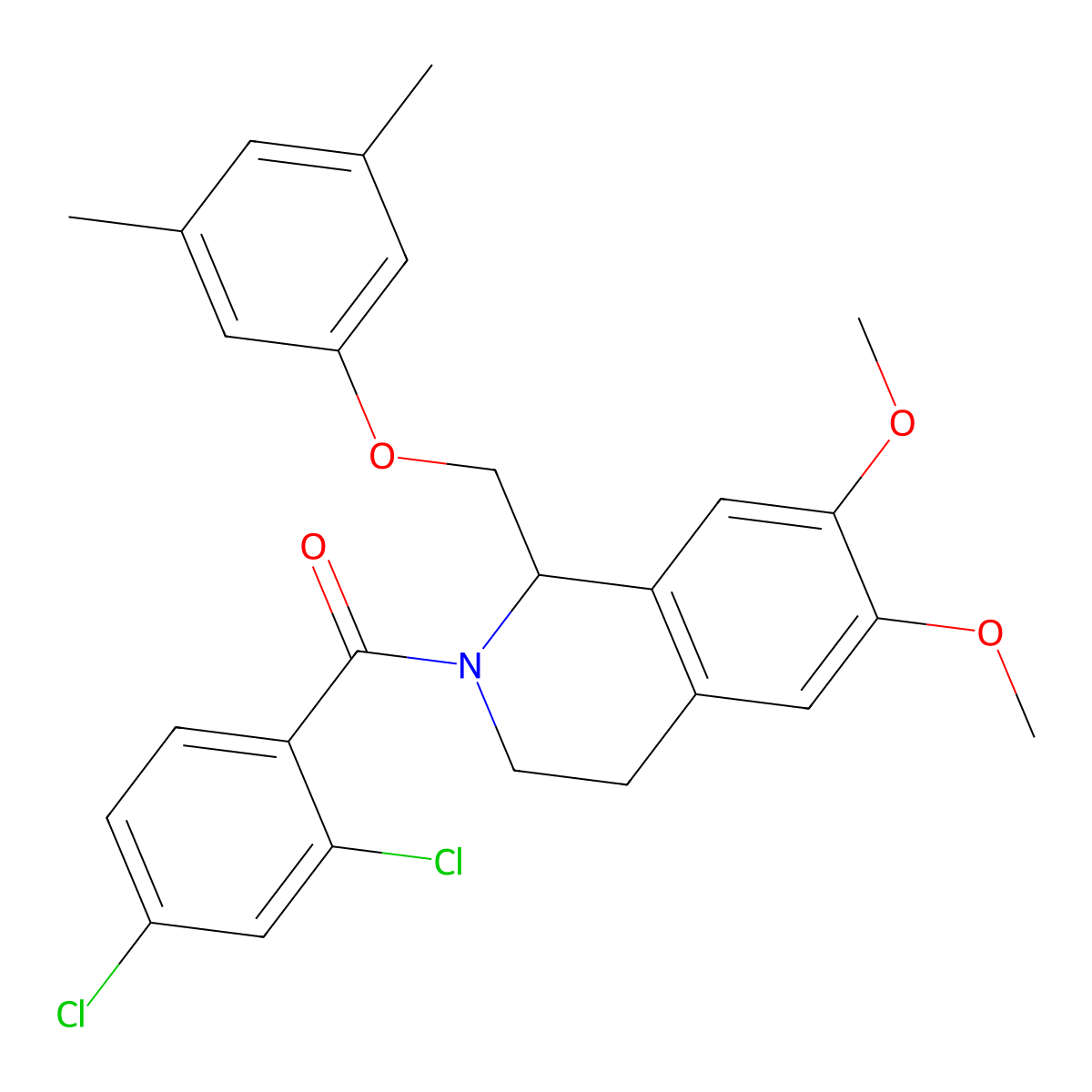 (2,4-dichlorophenyl)(1-((3,5-dimethylphenoxy)methyl)-6,7-dimethoxy-3,4-dihydroisoquinolin-2(1H)-yl)methanone molecular structure, CAS 681153-83-3