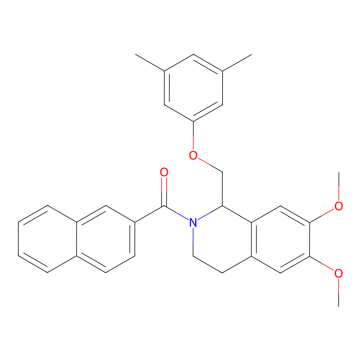 (1-((3,5-dimethylphenoxy)methyl)-6,7-dimethoxy-3,4-dihydroisoquinolin-2(1H)-yl)(naphthalen-2-yl)methanone molecular structure, CAS 681153-89-9