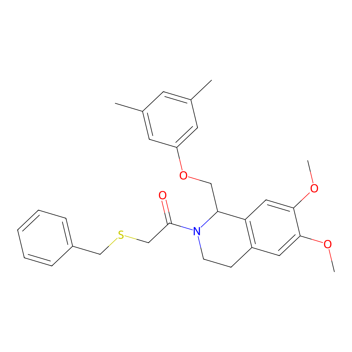 2-(benzylthio)-1-(1-((3,5-dimethylphenoxy)methyl)-6,7-dimethoxy-3,4-dihydroisoquinolin-2(1H)-yl)ethanone molecular structure, CAS 681154-03-0