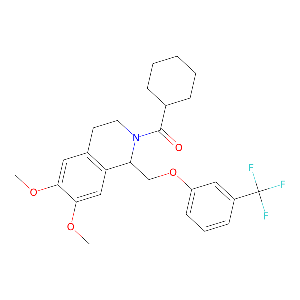 cyclohexyl(6,7-dimethoxy-1-((3-(trifluoromethyl)phenoxy)methyl)-3,4-dihydroisoquinolin-2(1H)-yl)methanone molecular structure, CAS 681154-24-5
