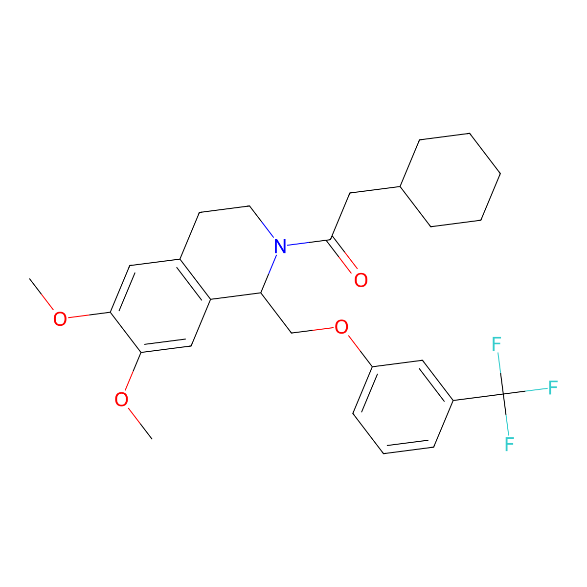 2-cyclohexyl-1-(6,7-dimethoxy-1-((3-(trifluoromethyl)phenoxy)methyl)-3,4-dihydroisoquinolin-2(1H)-yl)ethanone molecular structure, CAS 681154-25-6