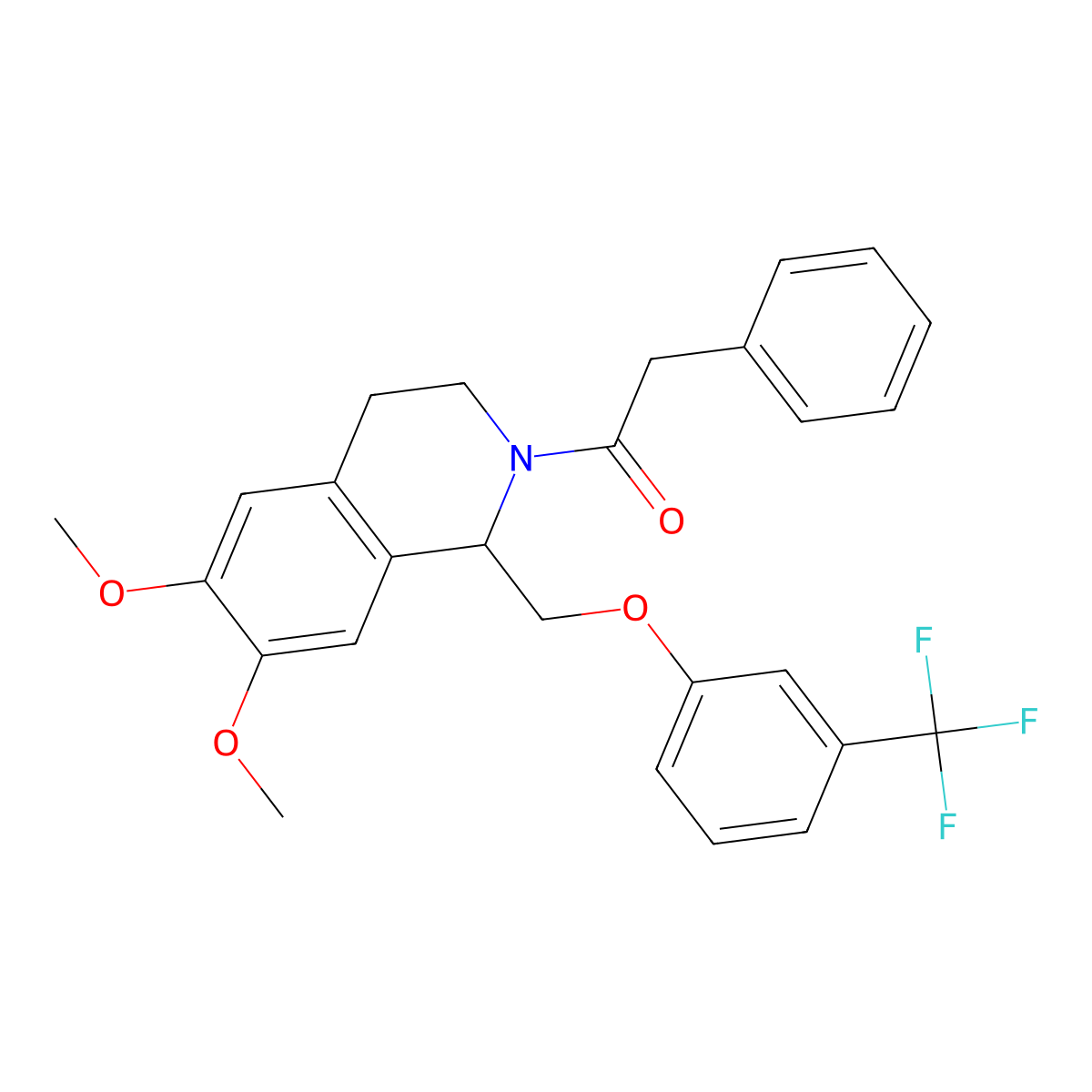 1-(6,7-dimethoxy-1-((3-(trifluoromethyl)phenoxy)methyl)-3,4-dihydroisoquinolin-2(1H)-yl)-2-phenylethanone molecular structure, CAS 681154-28-9