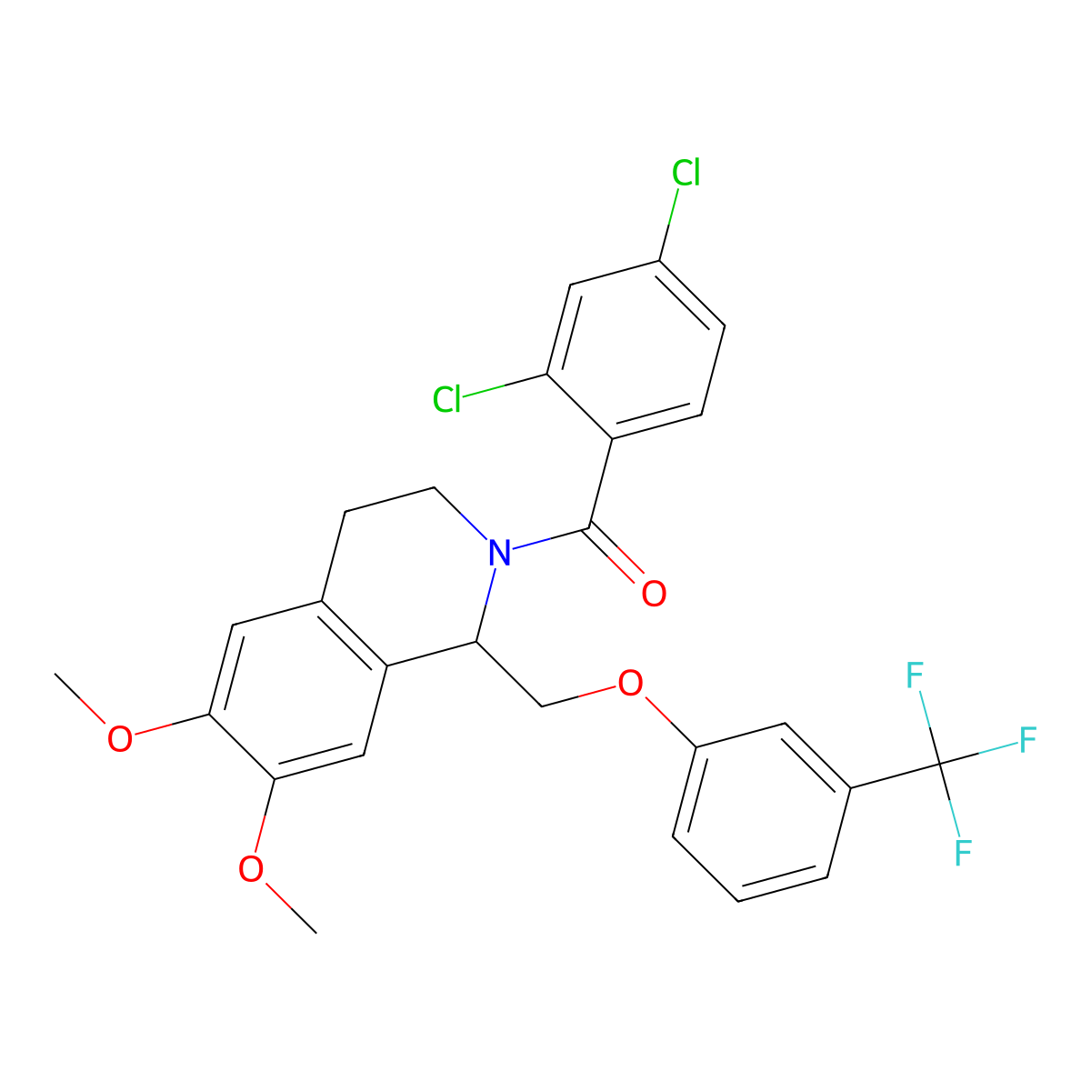 (2,4-dichlorophenyl)(6,7-dimethoxy-1-((3-(trifluoromethyl)phenoxy)methyl)-3,4-dihydroisoquinolin-2(1H)-yl)methanone molecular structure, CAS 681154-58-5