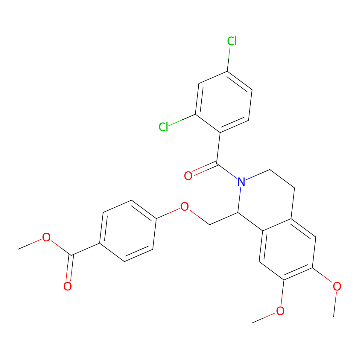 Methyl 4-((2-(2,4-dichlorobenzoyl)-6,7-dimethoxy-1,2,3,4-tetrahydroisoquinolin-1-yl)methoxy)benzoate molecular structure, CAS 681154-99-4