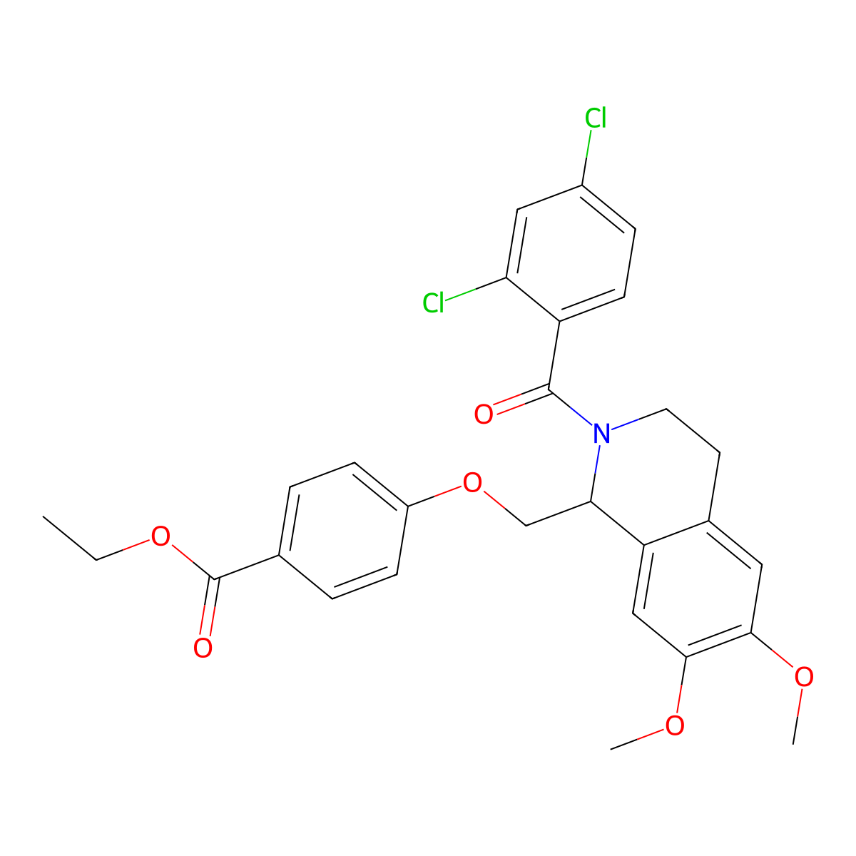 Ethyl 4-[[2-(2,4-dichlorobenzoyl)-6,7-dimethoxy-3,4-dihydro-1H-isoquinolin-1-yl]methoxy]benzoate molecular structure, CAS 681155-28-2