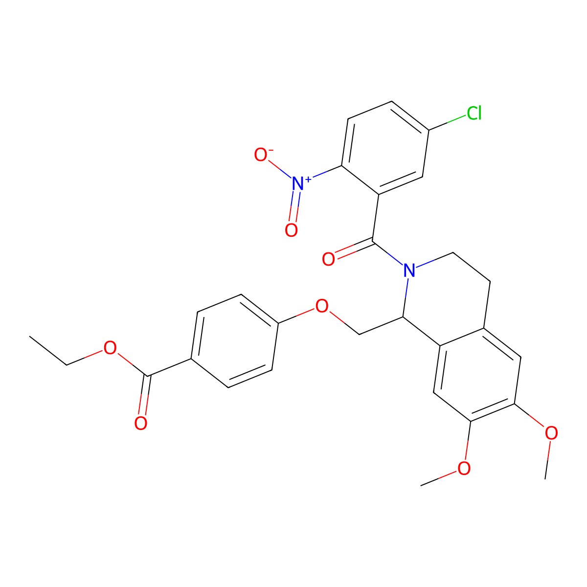 Ethyl 4-{[2-(5-chloro-2-nitrobenzoyl)-6,7-dimethoxy-1,2,3,4-tetrahydroisoquinolin-1-yl]methoxy}benzoate molecular structure, CAS 681155-29-3