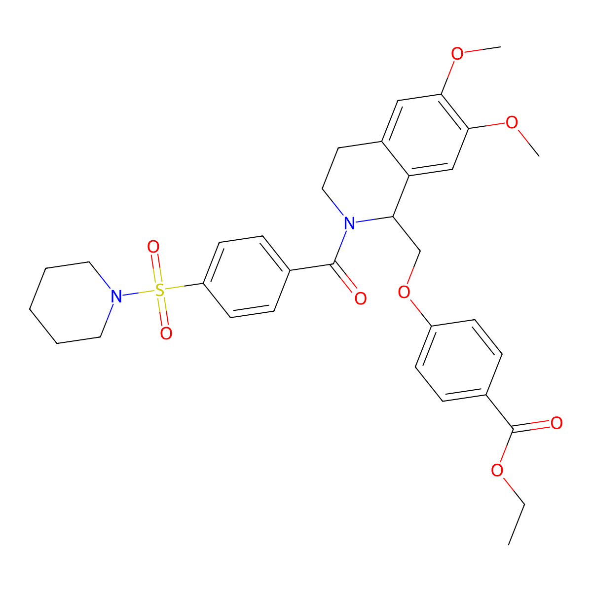 ethyl 4-[[6,7-dimethoxy-2-(4-piperidin-1-ylsulfonylbenzoyl)-3,4-dihydro-1H-isoquinolin-1-yl]methoxy]benzoate molecular structure, CAS 681155-51-1