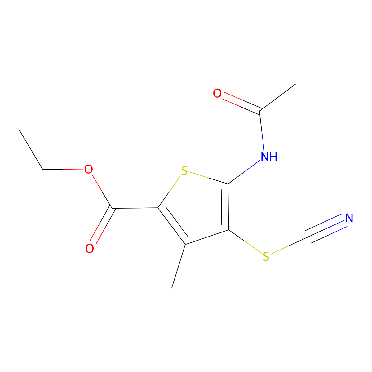 Ethyl 5-acetamido-3-methyl-4-thiocyanatothiophene-2-carboxylate molecular structure, CAS 681155-55-5