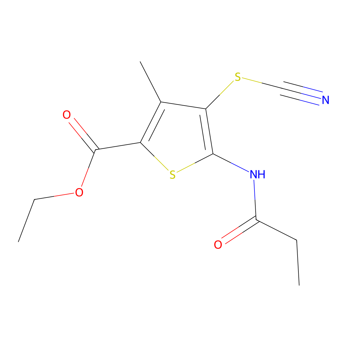 Ethyl 3-methyl-5-propionamido-4-thiocyanatothiophene-2-carboxylate molecular structure, CAS 681155-62-4