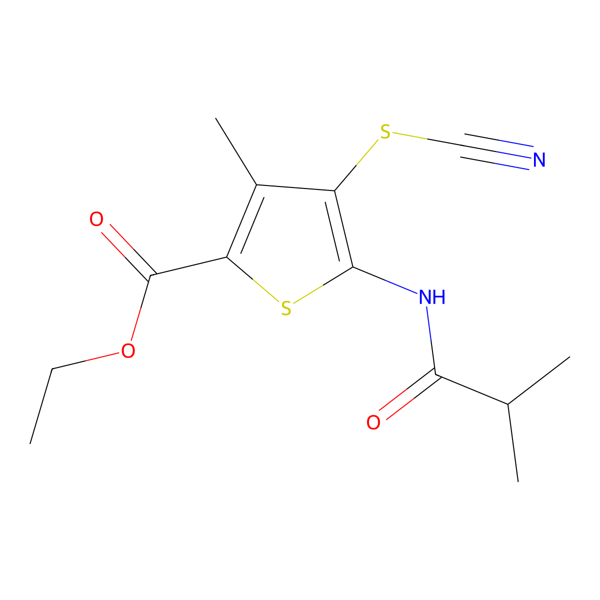 Ethyl 5-isobutyramido-3-methyl-4-thiocyanatothiophene-2-carboxylate molecular structure, CAS 681155-87-3