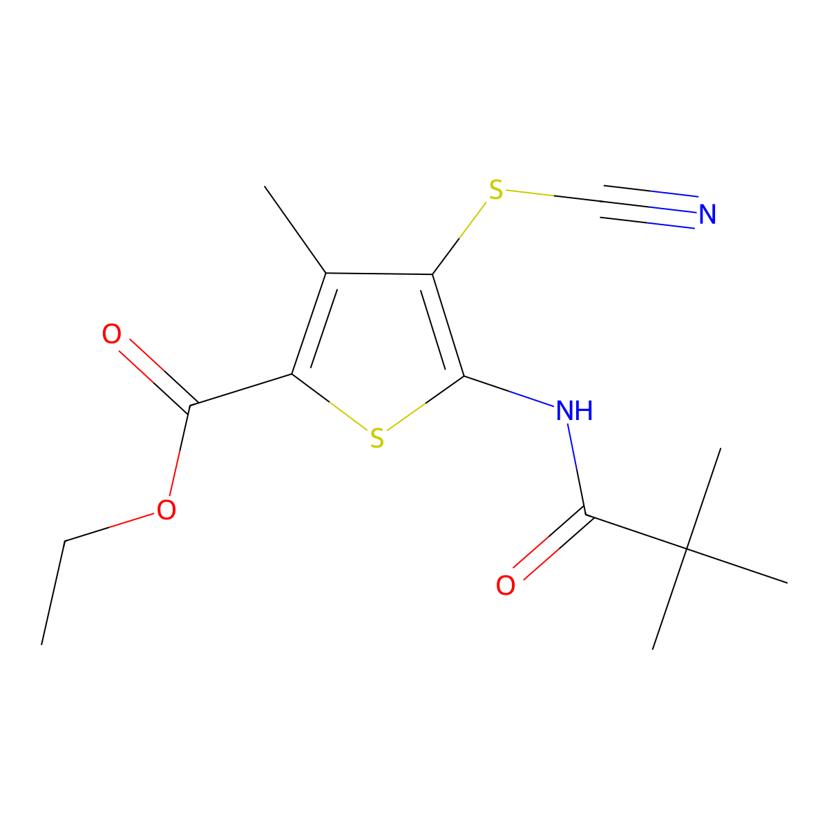 Ethyl 3-methyl-5-pivalamido-4-thiocyanatothiophene-2-carboxylate molecular structure, CAS 681156-13-8