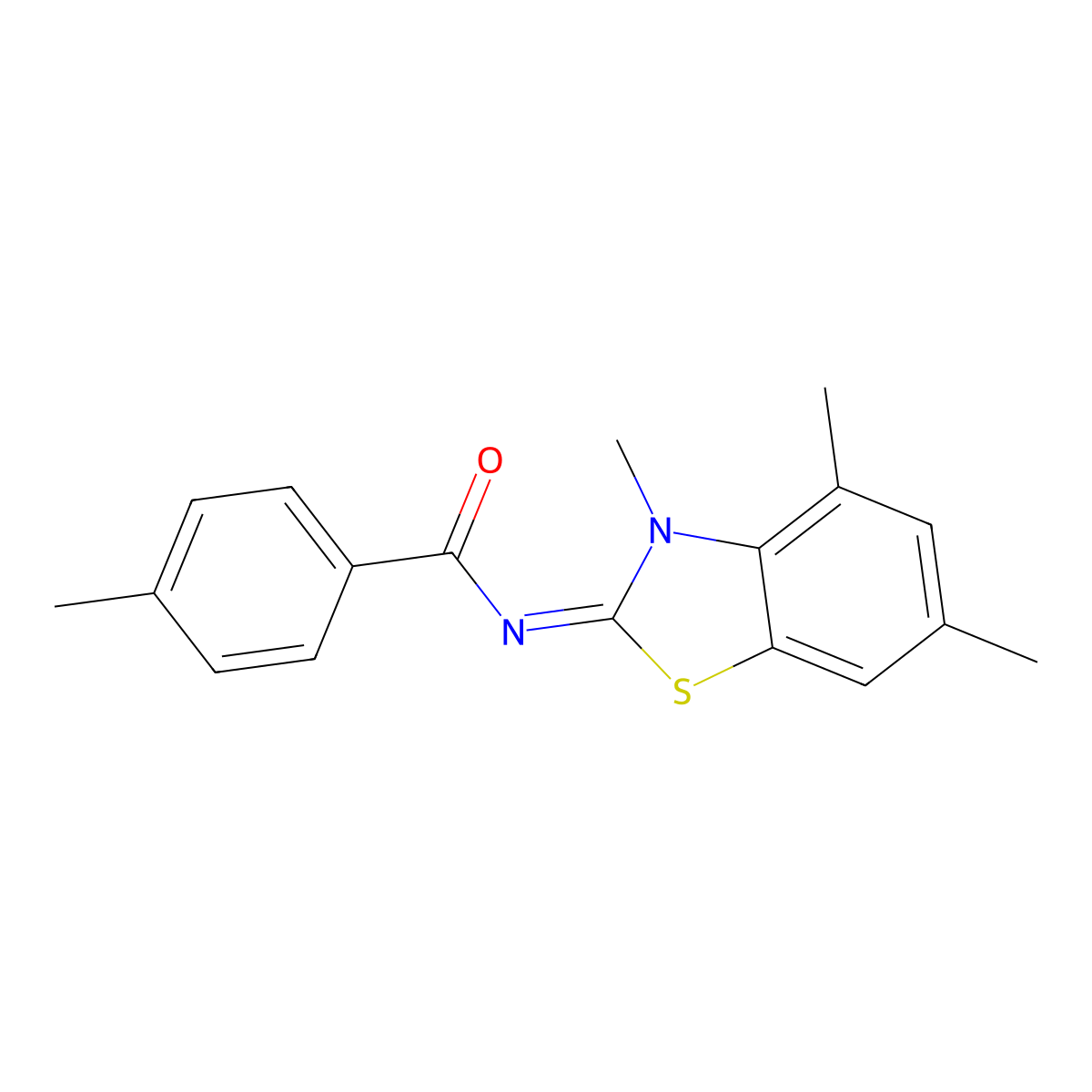 (E)-4-methyl-N-(3,4,6-trimethylbenzo[d]thiazol-2(3H)-ylidene)benzamide molecular structure, CAS 681156-31-0