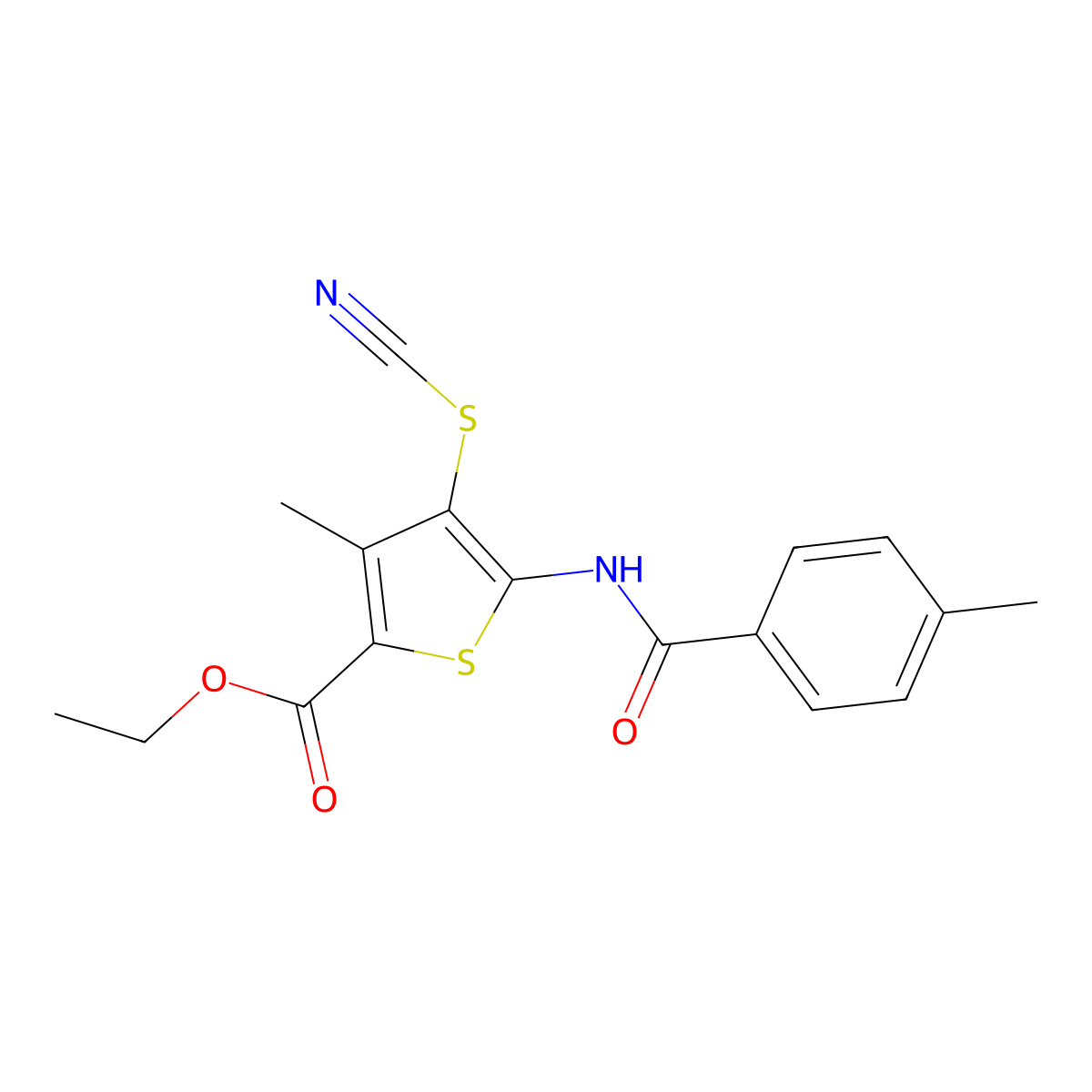 Ethyl 3-methyl-5-(4-methylbenzamido)-4-thiocyanatothiophene-2-carboxylate molecular structure, CAS 681156-32-1