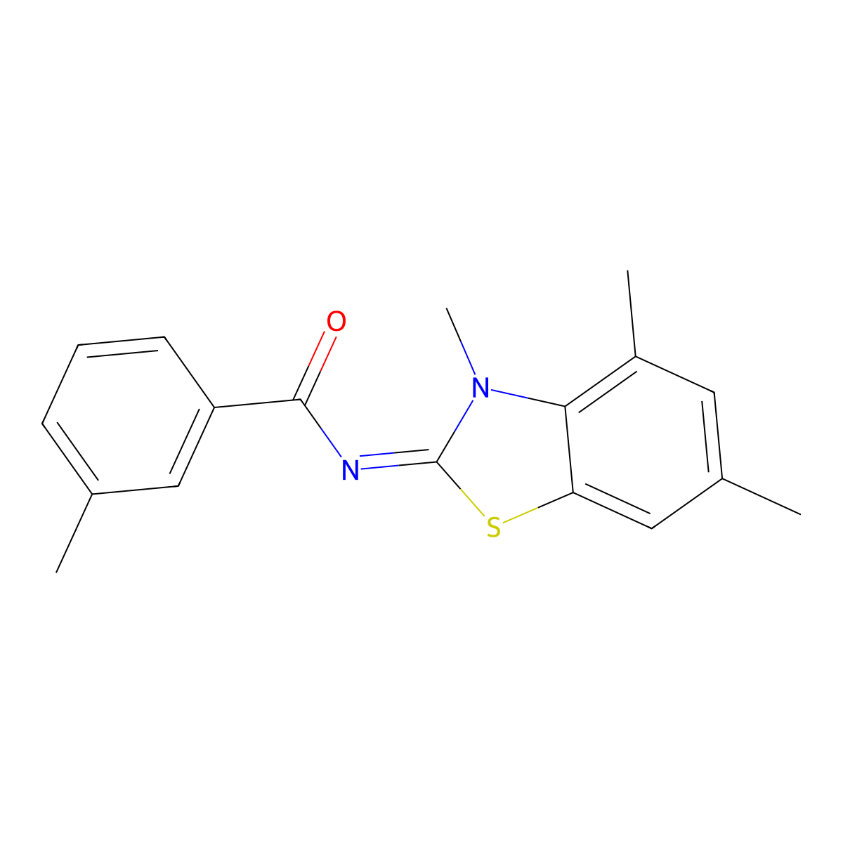 (E)-3-methyl-N-(3,4,6-trimethylbenzo[d]thiazol-2(3H)-ylidene)benzamide molecular structure, CAS 681156-37-6