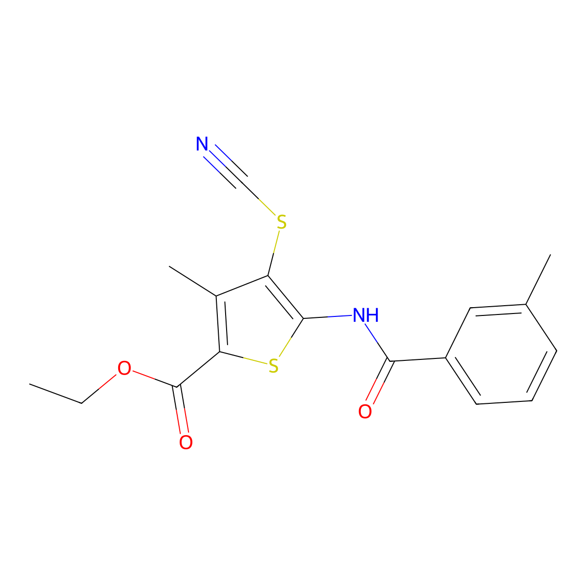 Ethyl 3-methyl-5-(3-methylbenzamido)-4-thiocyanatothiophene-2-carboxylate molecular structure, CAS 681156-38-7