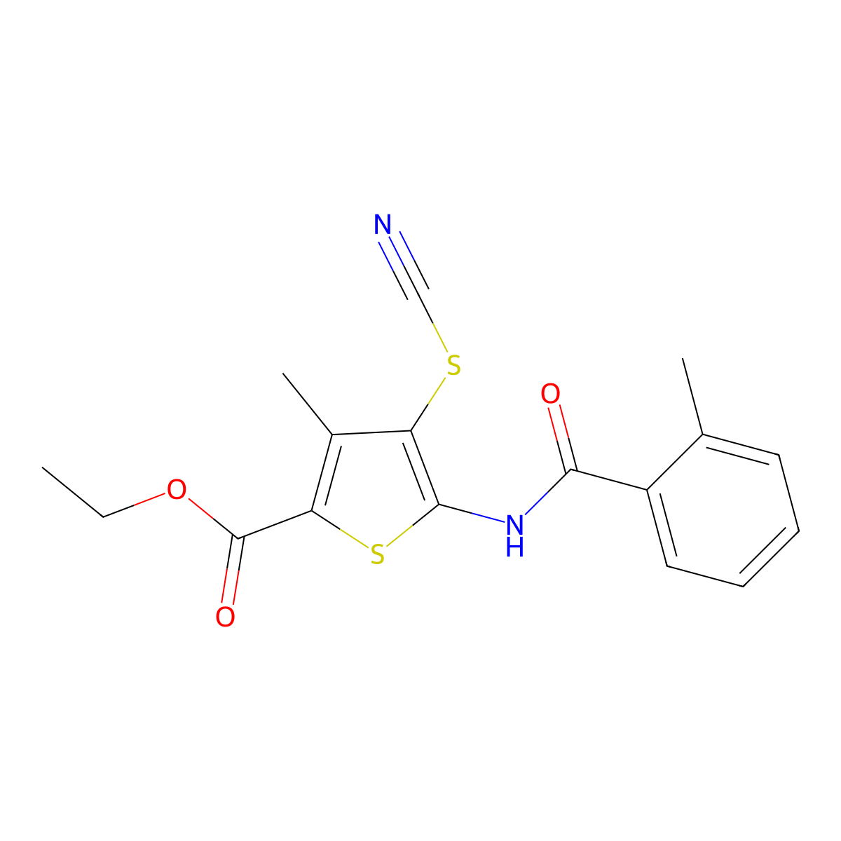 Ethyl 3-methyl-5-(2-methylbenzamido)-4-thiocyanatothiophene-2-carboxylate molecular structure, CAS 681156-45-6