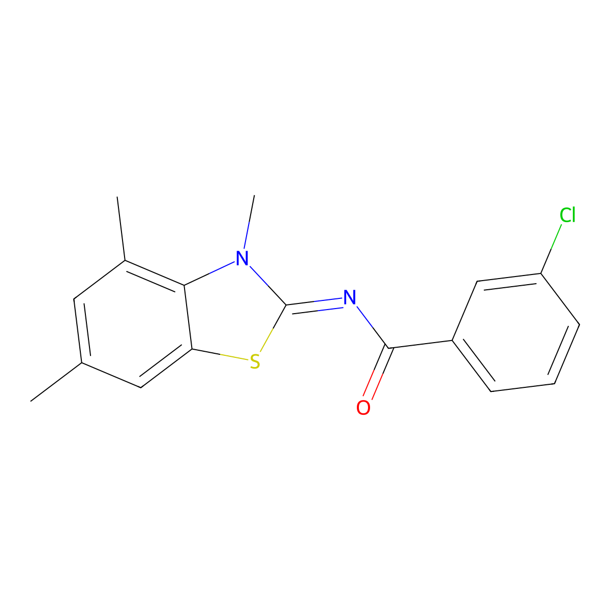 (E)-3-chloro-N-(3,4,6-trimethylbenzo[d]thiazol-2(3H)-ylidene)benzamide molecular structure, CAS 681156-60-5