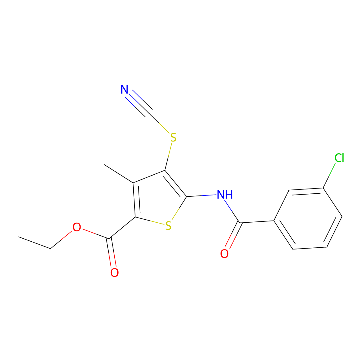 Ethyl 5-(3-chlorobenzamido)-3-methyl-4-thiocyanatothiophene-2-carboxylate molecular structure, CAS 681156-61-6
