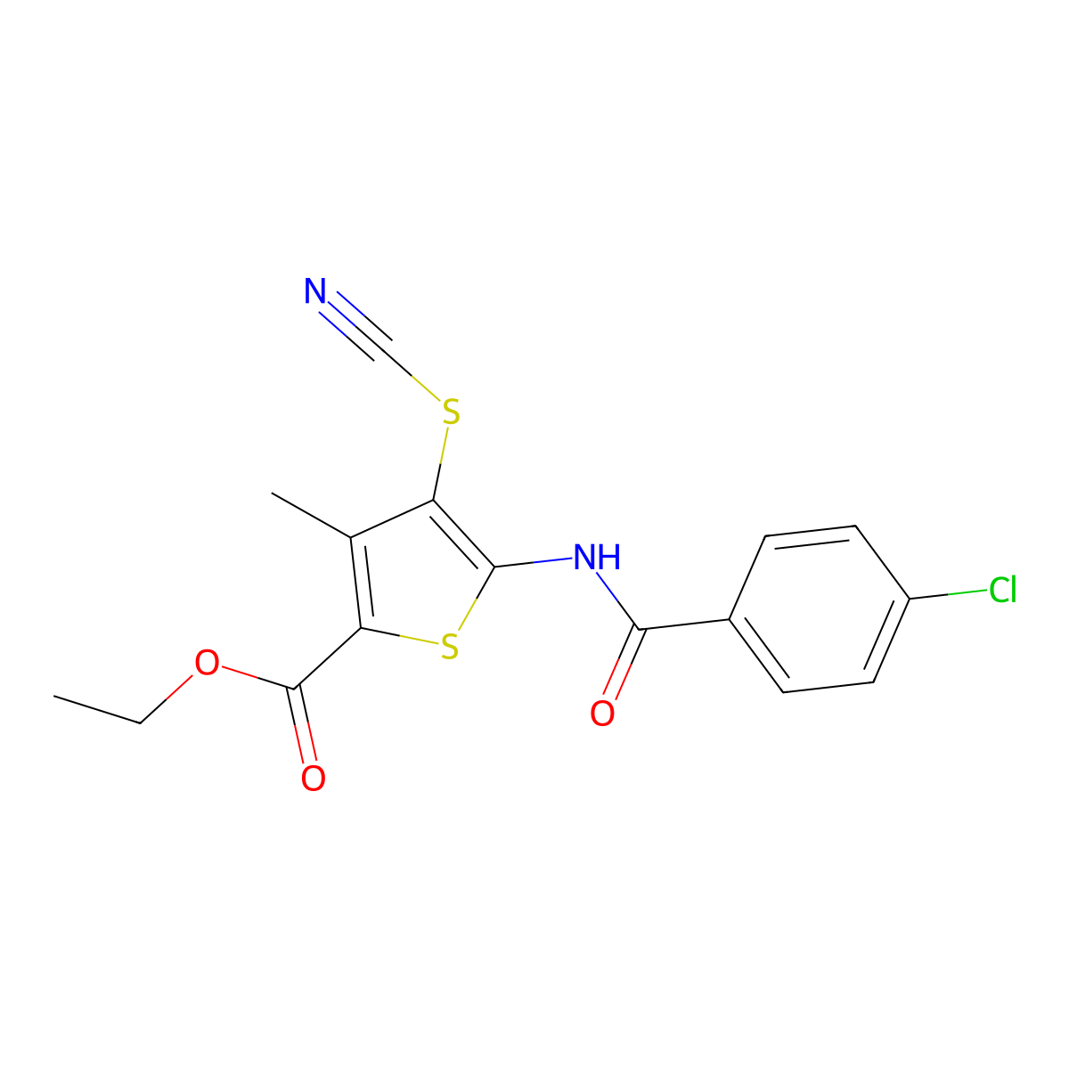Ethyl 5-(4-chlorobenzamido)-3-methyl-4-thiocyanatothiophene-2-carboxylate molecular structure, CAS 681156-66-1