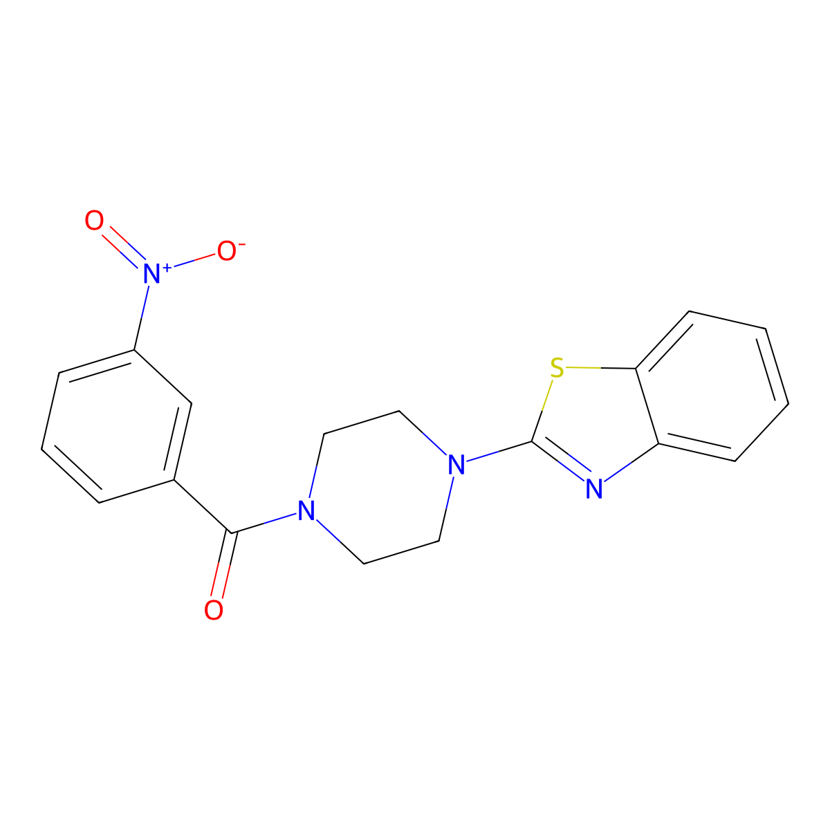 (4-(Benzo[d]thiazol-2-yl)piperazin-1-yl)(3-nitrophenyl)methanone molecular structure, CAS 681156-74-1