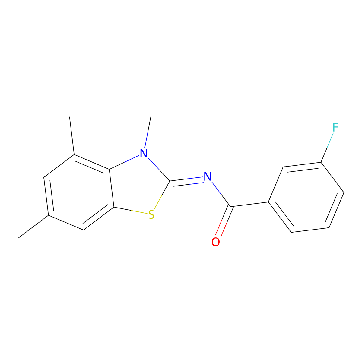 (E)-3-fluoro-N-(3,4,6-trimethylbenzo[d]thiazol-2(3H)-ylidene)benzamide molecular structure, CAS 681157-11-9