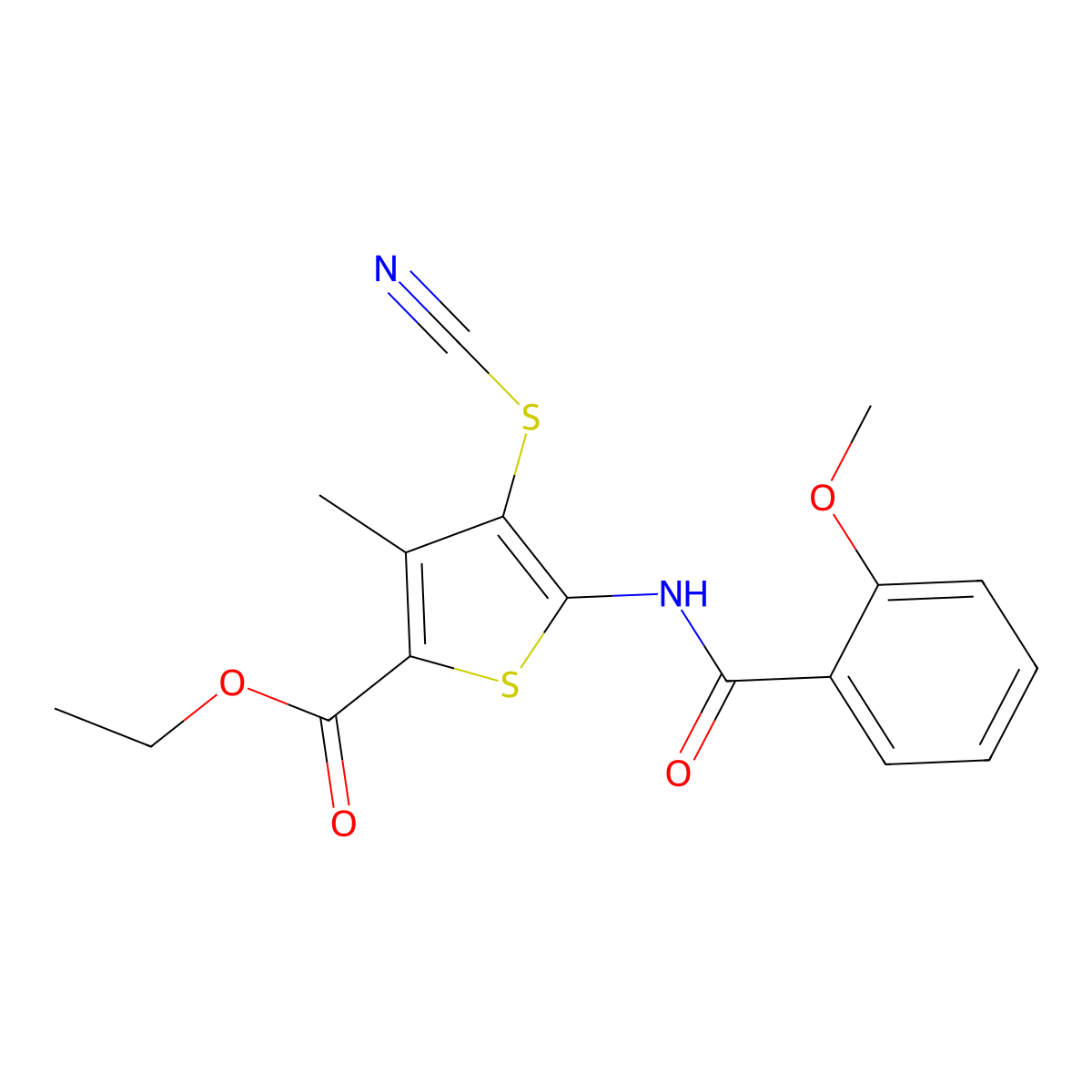 Ethyl 5-(2-methoxybenzamido)-3-methyl-4-thiocyanatothiophene-2-carboxylate molecular structure, CAS 681157-46-0