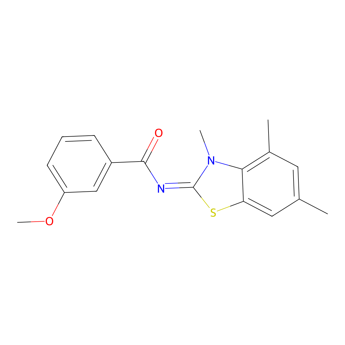 3-methoxy-N-(3,4,6-trimethyl-1,3-benzothiazol-2-ylidene)benzamide molecular structure, CAS 681157-51-7