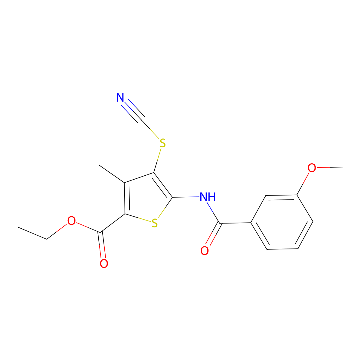 Ethyl 5-(3-methoxybenzamido)-3-methyl-4-thiocyanatothiophene-2-carboxylate molecular structure, CAS 681157-52-8