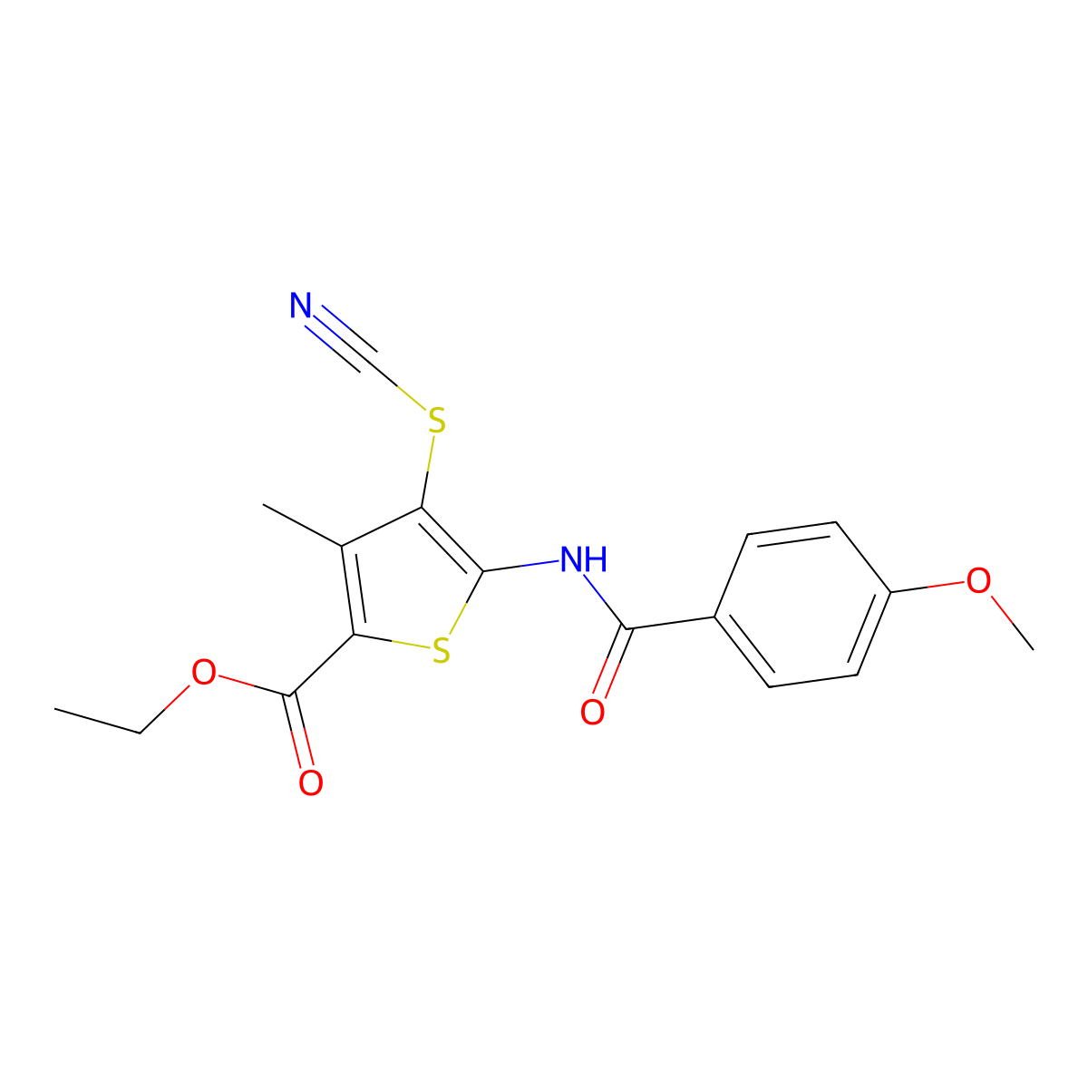 Ethyl 5-(4-methoxybenzamido)-3-methyl-4-thiocyanatothiophene-2-carboxylate molecular structure, CAS 681157-59-5
