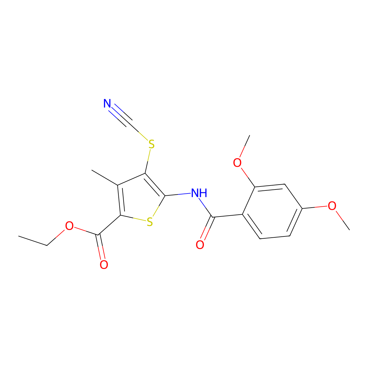 Ethyl 5-(2,4-dimethoxybenzamido)-3-methyl-4-thiocyanatothiophene-2-carboxylate molecular structure, CAS 681157-65-3