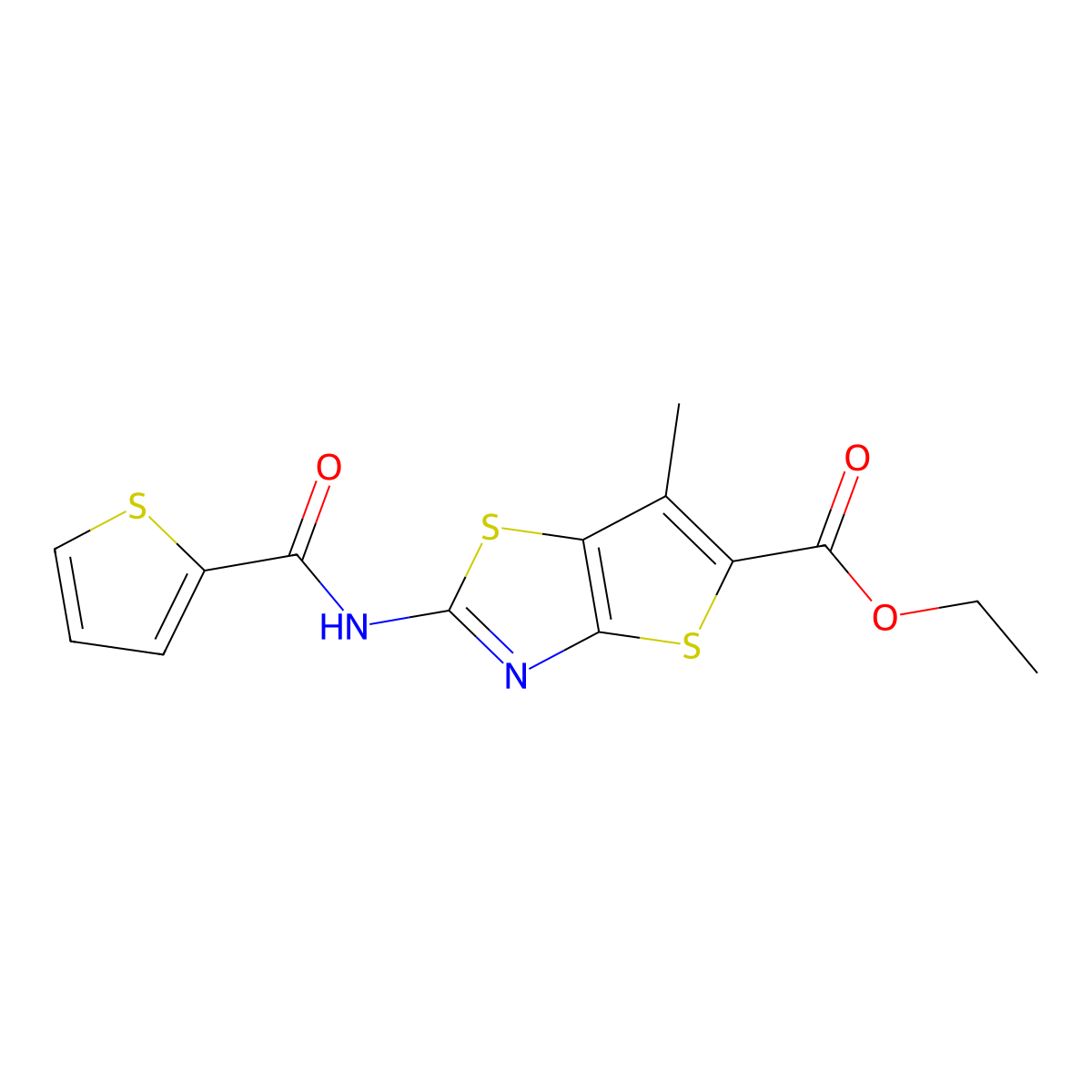 Ethyl 6-methyl-2-(thiophene-2-carboxamido)thieno[2,3-d]thiazole-5-carboxylate molecular structure, CAS 681157-87-9