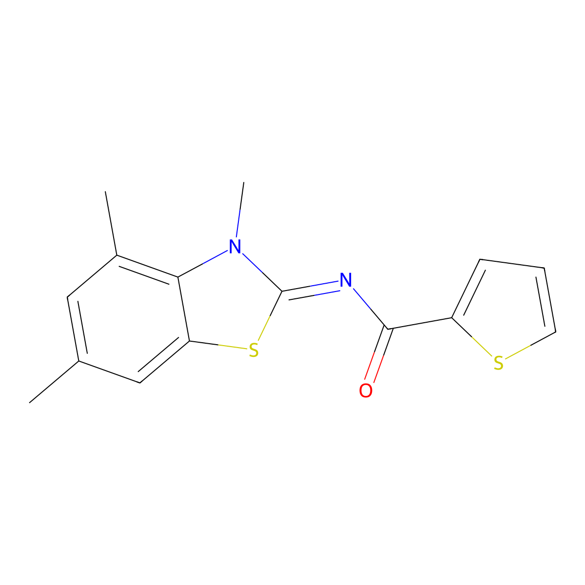 N-(3,4,6-trimethyl-1,3-benzothiazol-2-ylidene)thiophene-2-carboxamide molecular structure, CAS 681157-89-1
