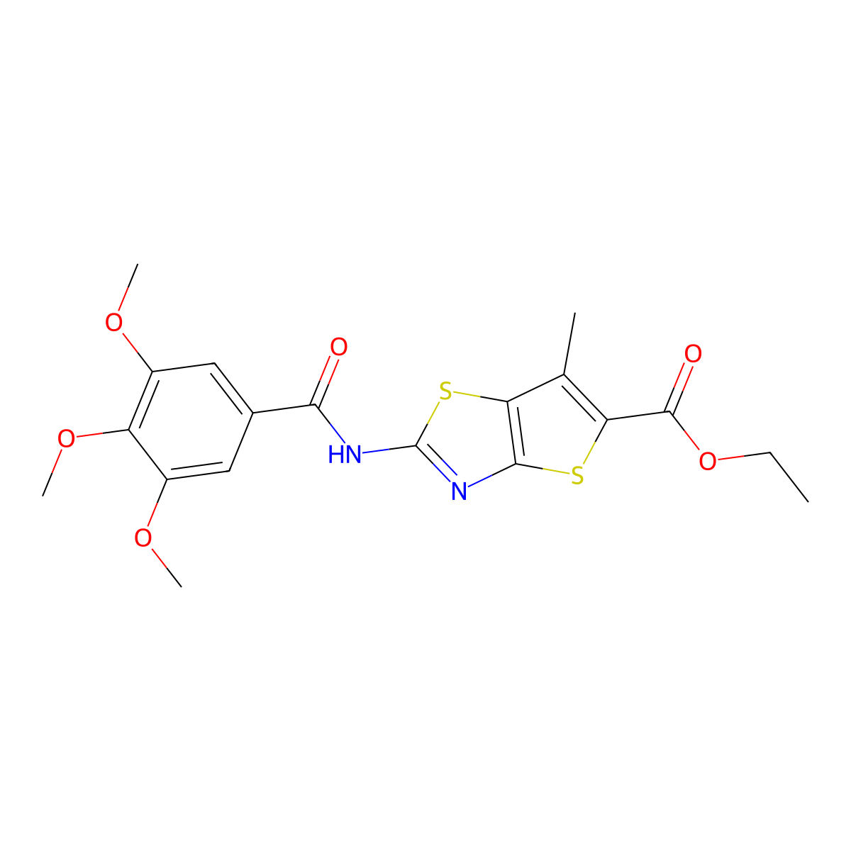 Ethyl 6-methyl-2-(3,4,5-trimethoxybenzamido)thieno[2,3-d]thiazole-5-carboxylate molecular structure, CAS 681158-10-1