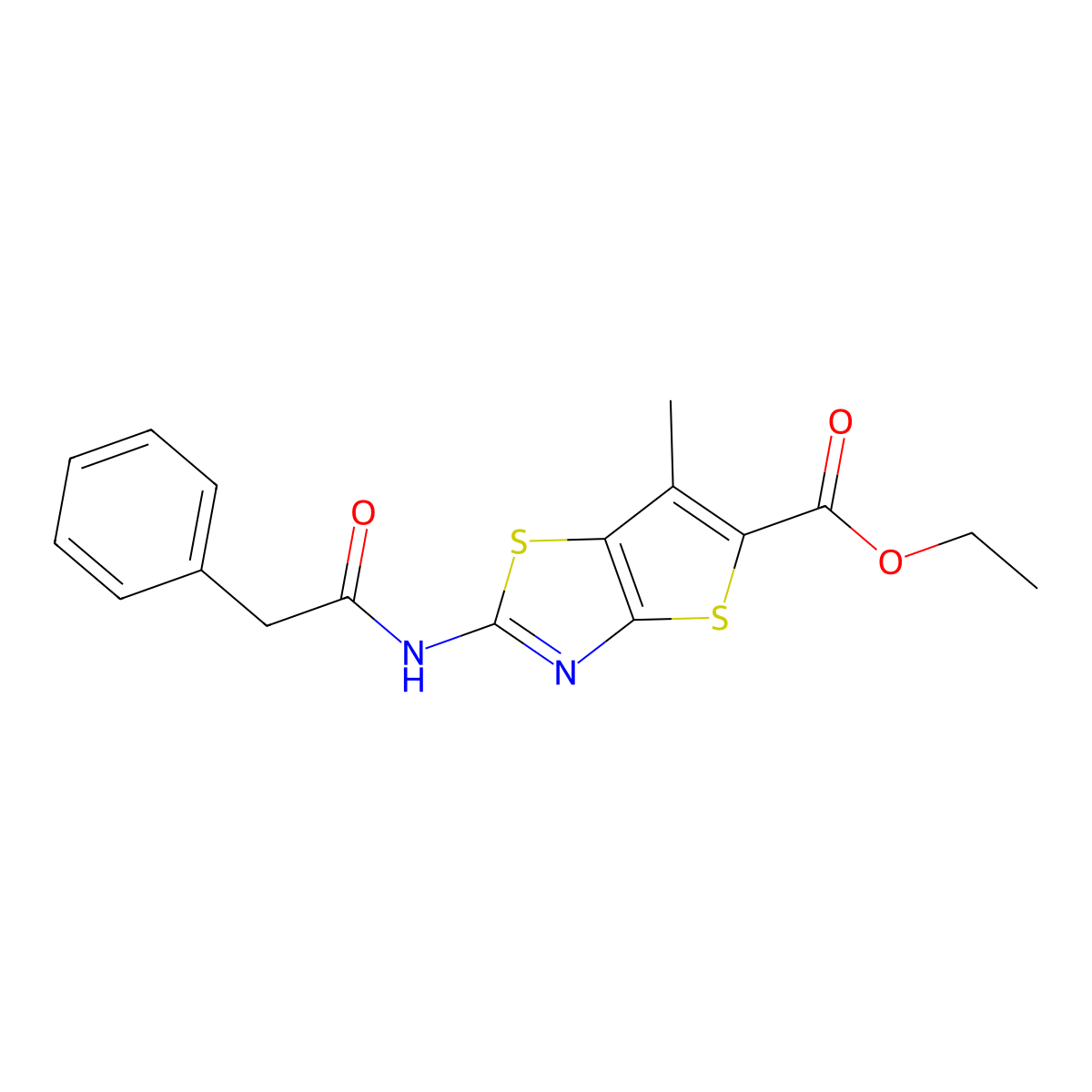 Ethyl 6-methyl-2-(2-phenylacetamido)thieno[2,3-d]thiazole-5-carboxylate molecular structure, CAS 681158-26-9
