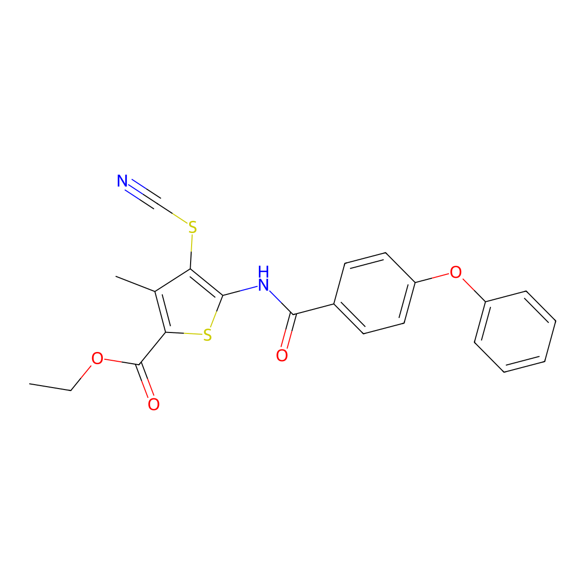 Ethyl 4-(cyanosulfanyl)-3-methyl-5-(4-phenoxybenzamido)thiophene-2-carboxylate molecular structure, CAS 681159-34-2